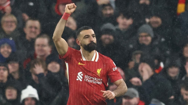 L'attaquant égyptien de Liverpool, Mohamed Salah, lors du match de Premier League anglaise entre Liverpool et Manchester United à Anfield, dans le nord-ouest de l'Angleterre, le 5 janvier 2025.  