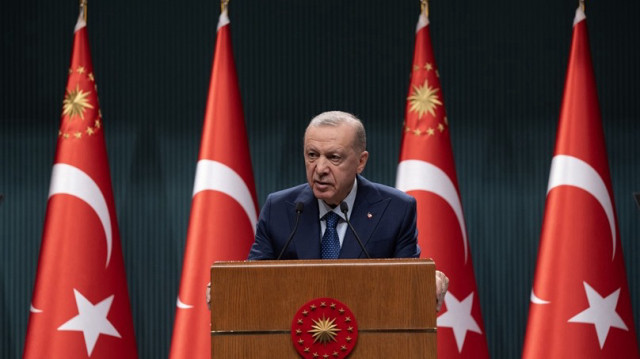 Le Président turc, Recep Tayyip Erdogan, a prononcé un discours après avoir présidé la réunion du cabinet dans le complexe présidentiel d'Ankara en Türkiye, le 06 janvier 2025.