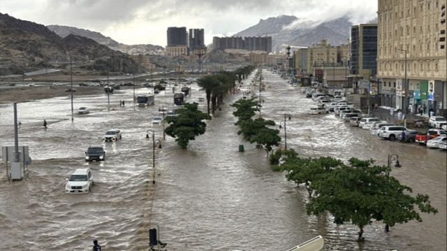 Une route inondée après de fortes pluies à La Mecque en Arabie saoudite, le 07 janvier 2025.