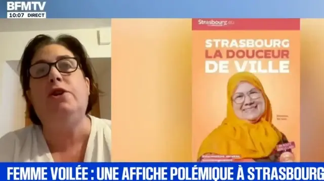 Pernelle Richardot, conseillère municipale du Parti socialiste de Strasbourg, a critiqué sur BFM TV une campagne publicitaire lancée par la Ville dans le cadre de sa candidature au label "Ami des Aînés", qui met en avant le portrait d’une femme âgée portant le voile.
