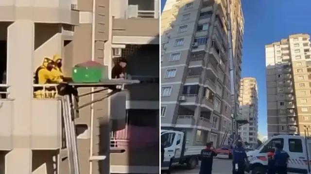 Cansız bedeni eşya taşıma asansörü yardımıyla indirildi