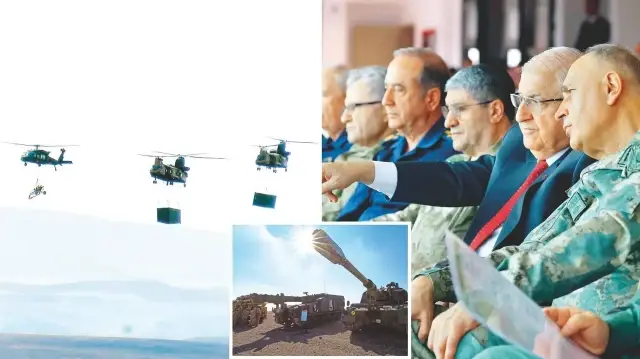 Fırtına obüslerinin hedeflerini tam isabetle vurması sonrasında "Skorsky" tipi helikopterler, topları ve CH-47 Chinook nakliye helikopterleri, mühimmat dolu konteynerleri alana taşıdı.