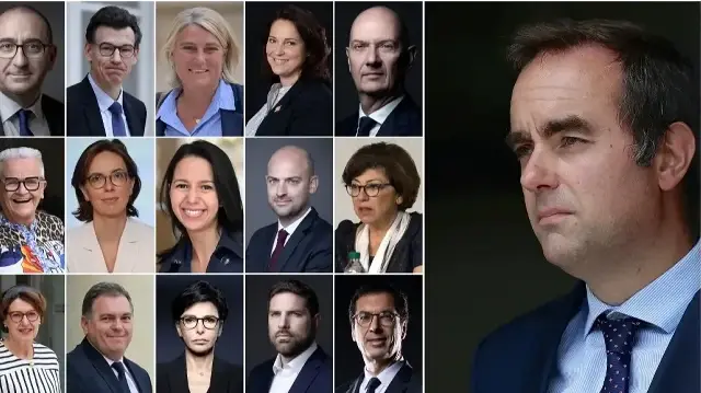  Cette combinaison de photos d'archives prises le 12 octobre 2025 montre les nouveaux membres du cabinet du Premier ministre français Sébastien Lecornu (à droite) après l'annonce de leur nomination.