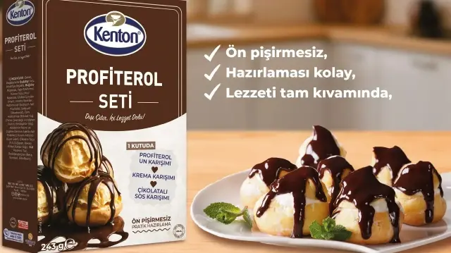 Kenton Profiterol; beze, krema ve çikolata sosu ile eksiksiz bir deneyim sunuyor.