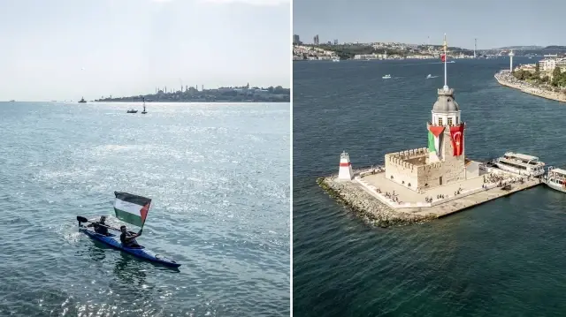 Open Rafah hareketi tarafından İstanbul Boğazı'nda düzenlenen Gazze'yi selamlama etkinliği kapsamında Kız Kulesi'ne Türk Bayrağı ve Filistin Bayrağı asılmıştı.