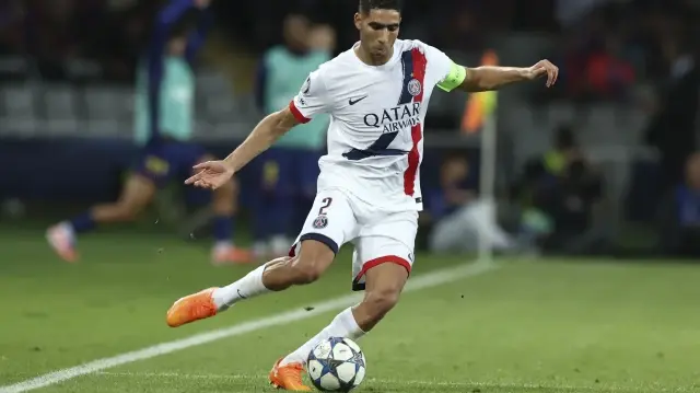 Le joueur marocain du Paris Saint Germain, Achraf Hakimi, le 1er octobre 2025.