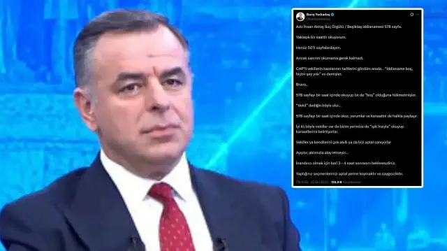 CHP eski milletvekili, gazeteci Barış Yarkadaş, CHP yönetiminin iddianameyi okumadan 'boş' dediğini aktardı.