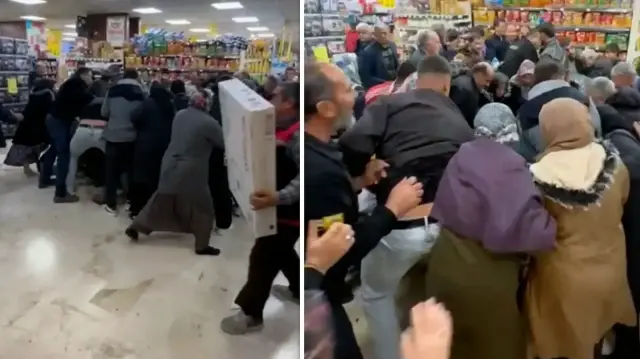 Zaman zaman tartışmaların da yaşandığı izdiham cep telefonu kamerasıyla görüntülendi.