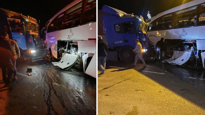 Tırın ve otobüsün çarpıştığı kazada can kaybı yaşanmadı.