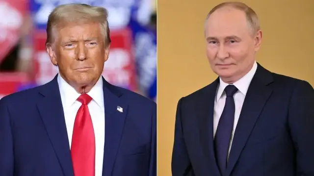 Cette combinaison d'images créée le 12 février 2025 montre le président américain Donald Trump à Washington, DC, le 11 février 2025, et le président russe Vladimir Poutine à Moscou, le 6 février 2025.