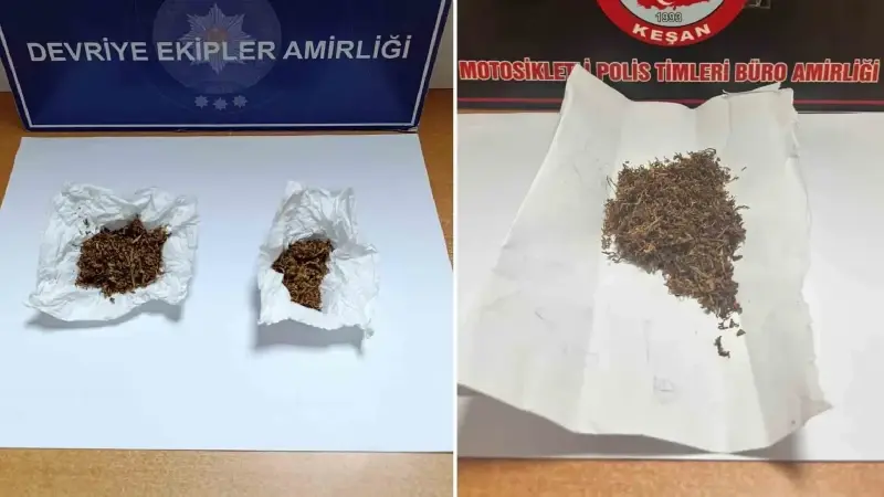 2 adet peçete içerisinde 7,33 gram kimyasala bulanmış tütün olarak tabir edilen uyuşturucu ele geçirildi.