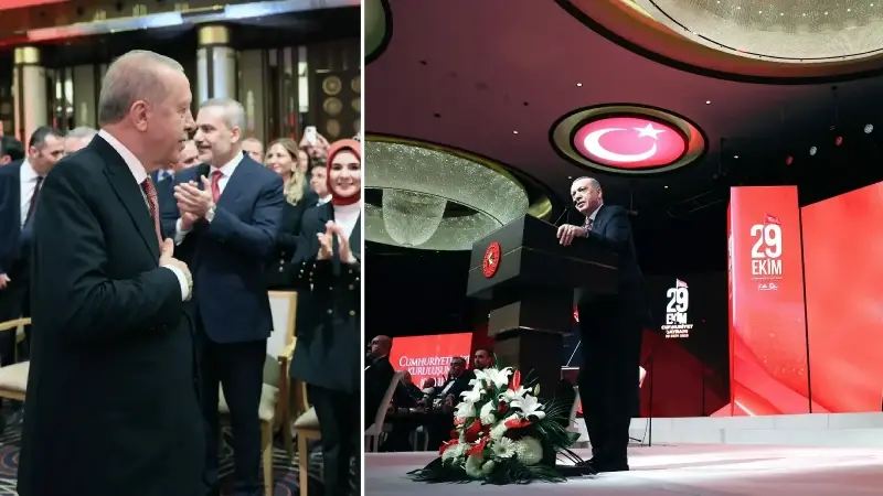 Cumhurbaşkanı Recep Tayyip Erdoğan, 29 Ekim Cumhuriyet Bayramı dolayısıyla Cumhurbaşkanlığı Külliyesi Sergi Salonu'nda düzenlenen 29 Ekim Özel Programı'na katıldı.