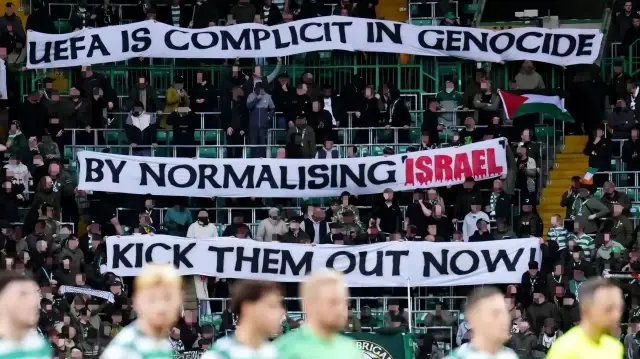 “UEFA, İsrail’i normalleştirerek soykırıma ortak oluyor. Onları hemen atın!”