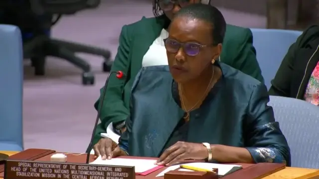 La Représentante spéciale du Secrétaire général et Cheffe de la MINUSCA, Valentine Rugwabiza
 a présenté devant le Conseil de Sécurité le rapport du secretariat général sur la situation en en République Centrafricaine, le 29 octobre 2025