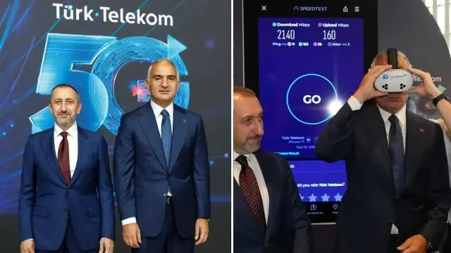 Kültür ve Turizm Bakanı Ersoy, AKM’de 5G teknolojisini Türk Telekom CEO'su Ümit Önal ile deneyimledi.