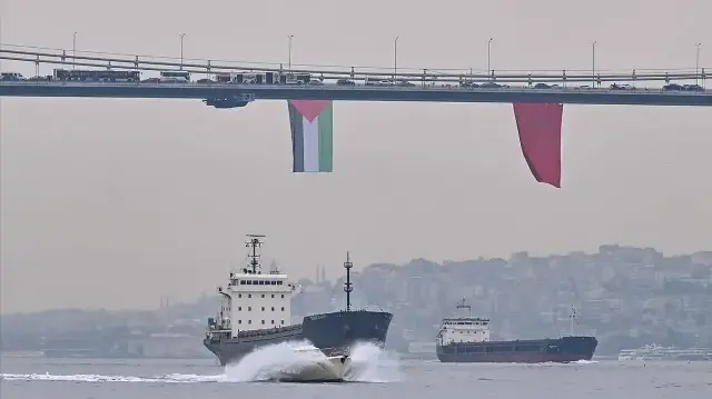 علم فلسطين يرفرف على جسور مضيق البوسفور بإسطنبول