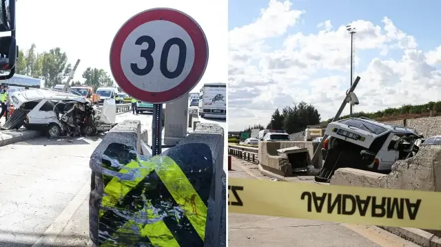 Mersin'de otoyol gişelerindeki beton bariyere çarpan otomobildeki 2 kişi yaşamını yitirdi
