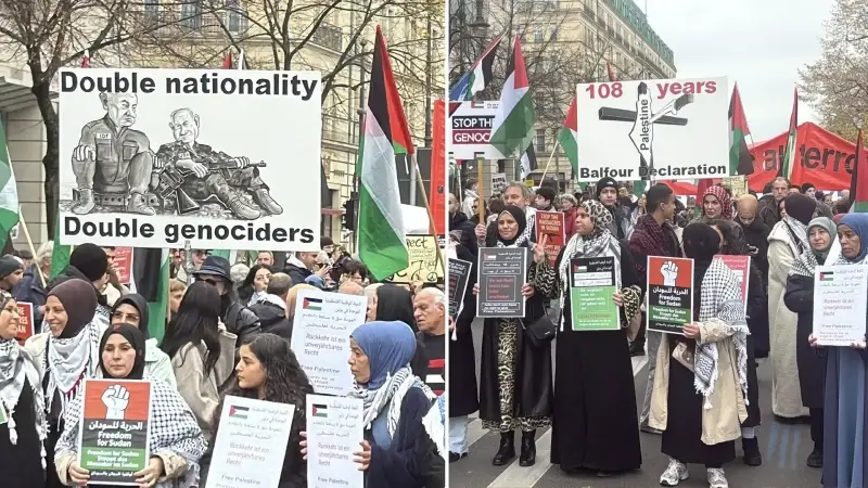 Almanya'nın başkenti Berlin'de Filistin'in işgaline zemin hazırlayan 1917 tarihli Balfour Deklarasyonu protesto edildi