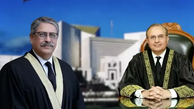 جسٹس منصور علی شاہ (دائیں) اور جسٹس اطہر من اللہ