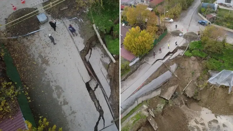 Karabük'te yol çöktü