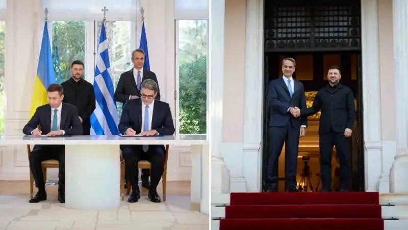 Ukrayna lideri Volodimir Zelenski ile Yunanistan Başbakanı Kyriakos Miçotakis