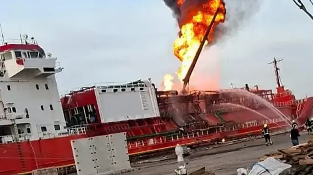 Fire continues on Turkish LPG ship in Ukrainian port after drone strike