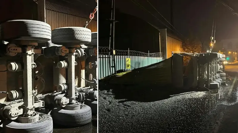 Eyüpsultan'da mıcır yüklü hafriyat kamyonu devrildi, şoför yaralandı