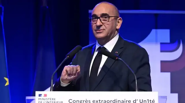 Le ministre français de l'Intérieur, Laurent Nunez, s'exprime lors du congrès national du syndicat de police Un1te, à Talmont-Saint-Hilaire, dans l'ouest de la France, le 19 novembre 2025.