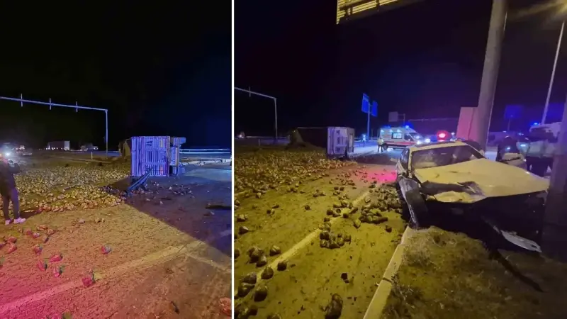 Çorum’da şeker pancarı yüklü tır ile otomobil çarpıştı: Yaralılar var