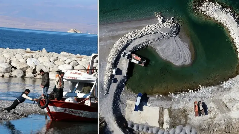 Van Gölü'ndeki balıkçı tekneleri, çekilme nedeniyle limana yanaşmakta zorlanıyor: Tanesi 80 bin lira, kırılması an meselesi