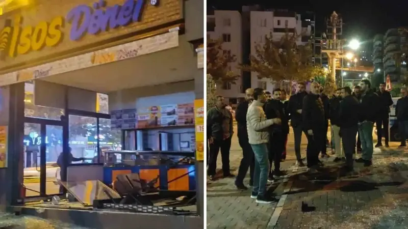 Kontrolden çıkan otomobil sadece 2 ay önce açılan dönerciye daldı