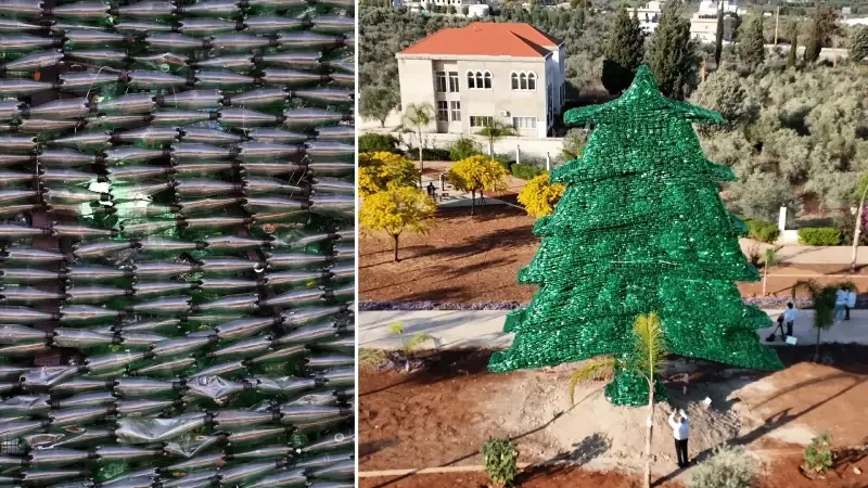 Lübnan'da doğa bilincine dikkati çekmek binlerce pet şişeden dev sedir ağacı yapıldı
