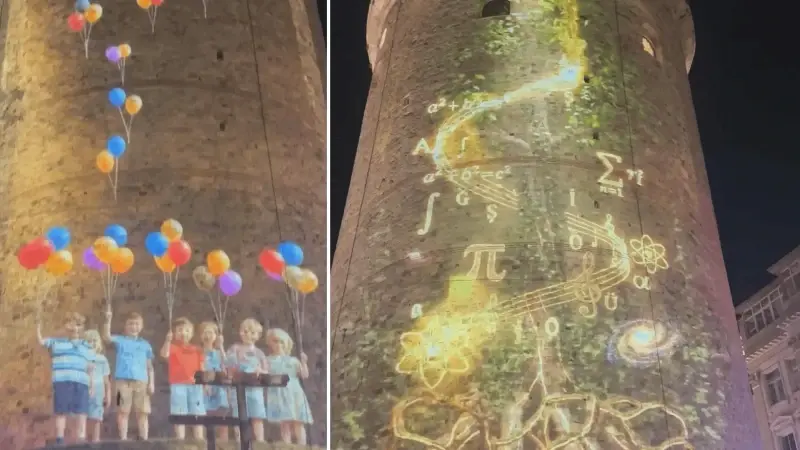 Öğretmenler Günü nedeniyle Galata Kulesi'nde ışık gösterisi