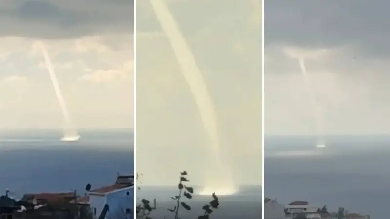 Denizde çıkan hortum cep telefonu kamerasıyla kaydedildi.