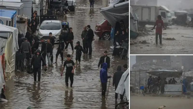 Heavy flooding submerges tents of displaced Palestinians in Gaza