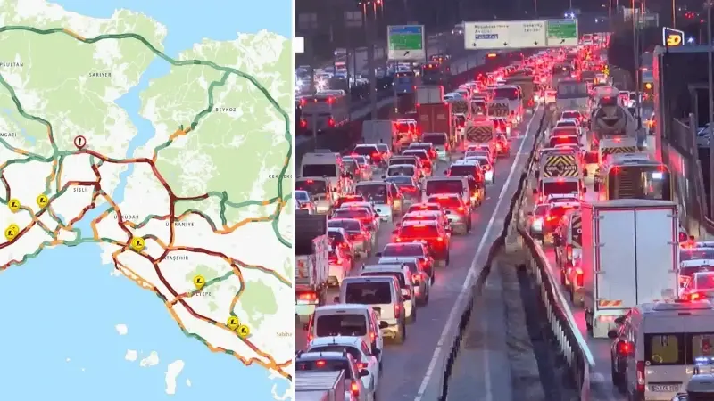  İstanbul'da trafik yoğunluğu yüzde 90'a ulaştı.