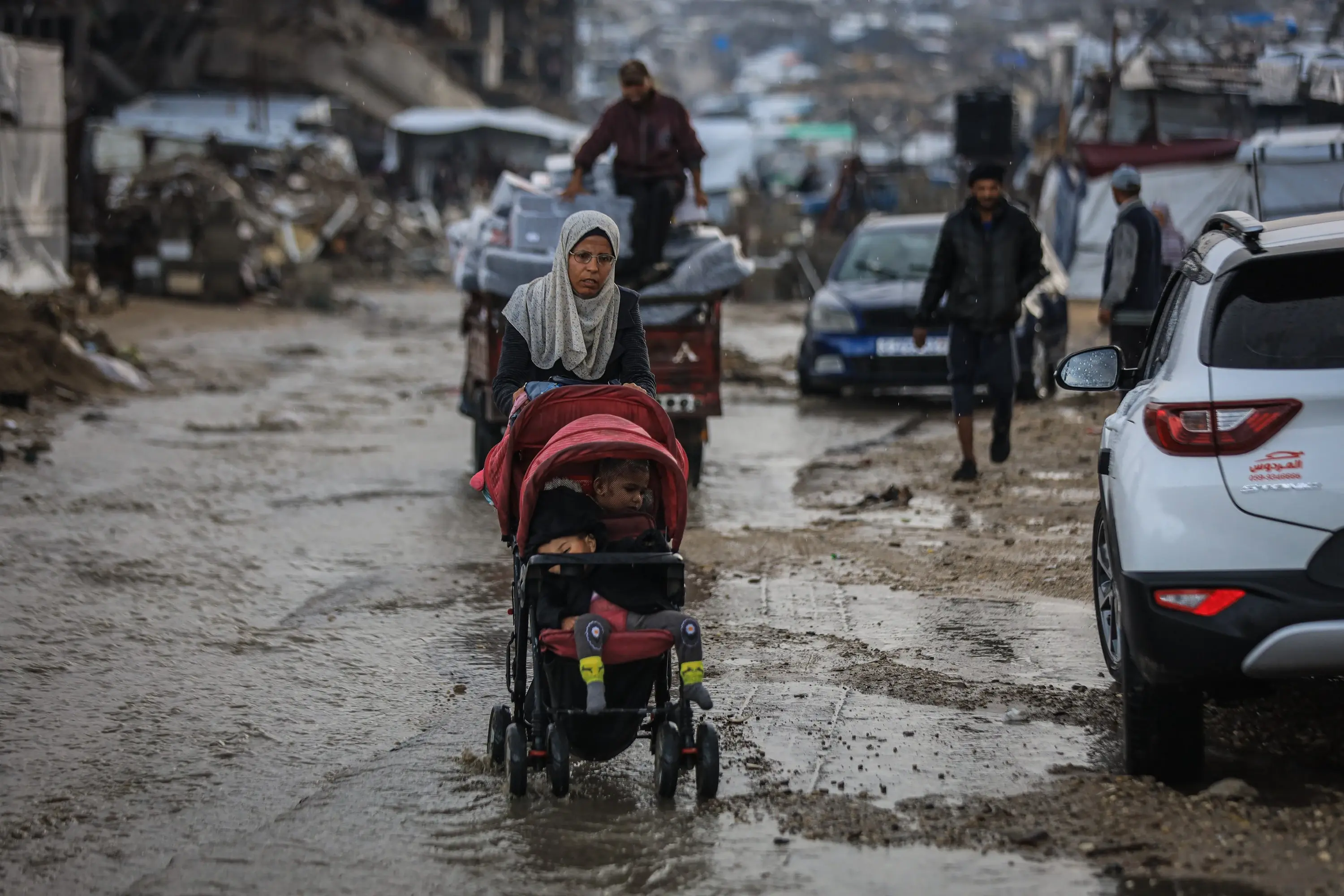 Heavy flooding submerges tents of displaced Palestinians in Gaza