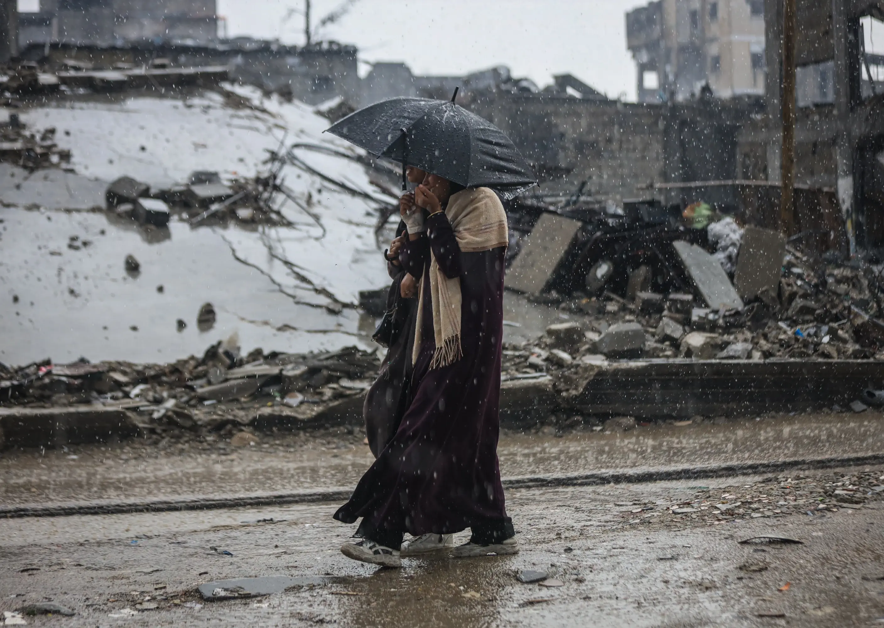 Heavy flooding submerges tents of displaced Palestinians in Gaza