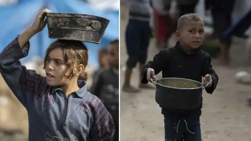 Gazze'de açlıkla mücadele eden Filistinlilere, yemek dağıtıldı