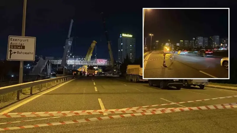 Ekipler yolu kapatarak üst geçidi kaldırma çalışması başlattı.