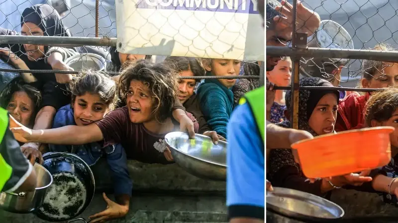 Gazze'de açlıkla mücadele eden Filistinlilere yemek dağıtıldı