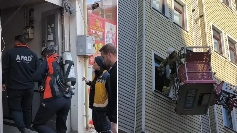 Binadakiler sepetli merdivenlerle tahliye edilirken, dumandan etkilenen 1'i çocuk 3 kişi ambulanslarla hastaneye kaldırıldı.