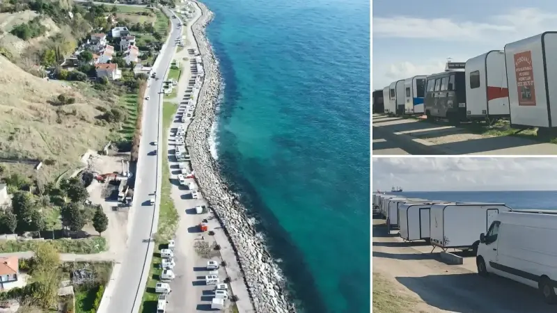 Beylikdüzü'nde sahil şeridi karavan parkına döndü: Mahalleli tepkili 