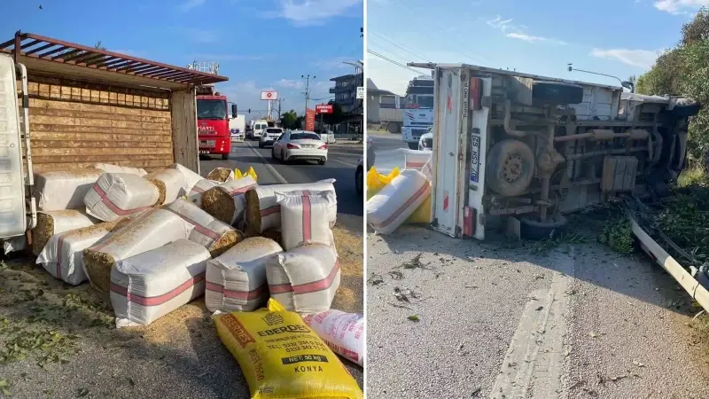 Antalya’da saman yüklü kamyonet devrildi