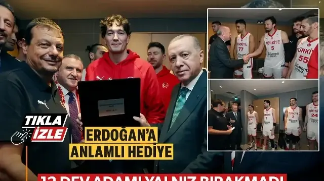 Cumhurbaşkanı Erdoğan soyunma odasında 12 Dev Adam'la sohbet etti