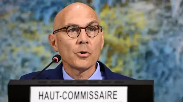 Le Haut-Commissaire des Nations Unies aux droits de l'homme, Volker Turk, prononce son discours lors de l'ouverture de la 60e session du Conseil des droits de l'homme des Nations Unies à Genève, le 8 septembre 2025.