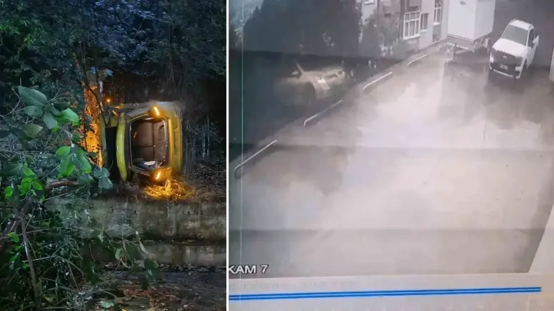 Otoparktan çıkan otomobil, 10 metrelik yükseklikten bahçeye uçtu: Sürücü yaralandı