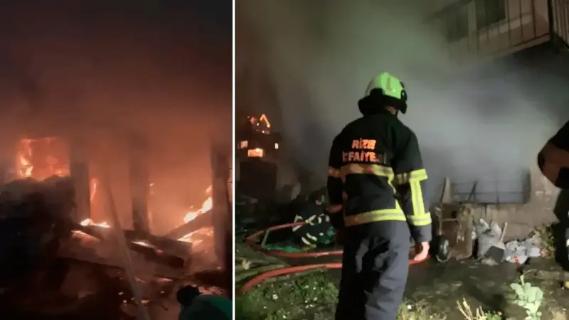 Rize’de üç katlı binanın kömürlüğünde çıkan yangın söndürüldü