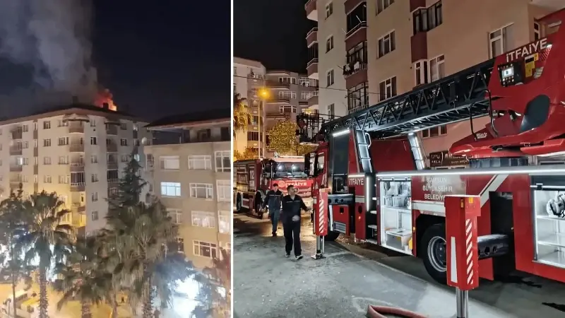 Samsun'da 7 katlı binanın çatı katında çıkan yangın söndürüldü