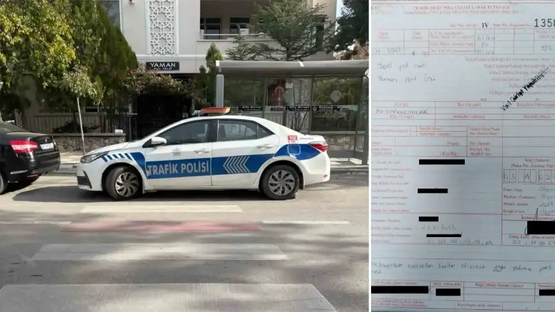 Ekip otosunu yaya yoluna park eden polis memuruna trafik cezası kesildi.